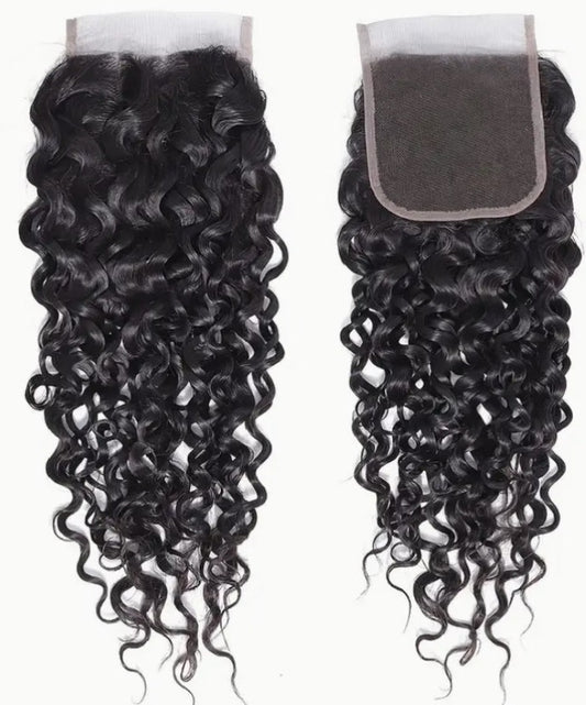 Water Wave 4x4 Transparent Lace Closure 100% Remy Human Hair